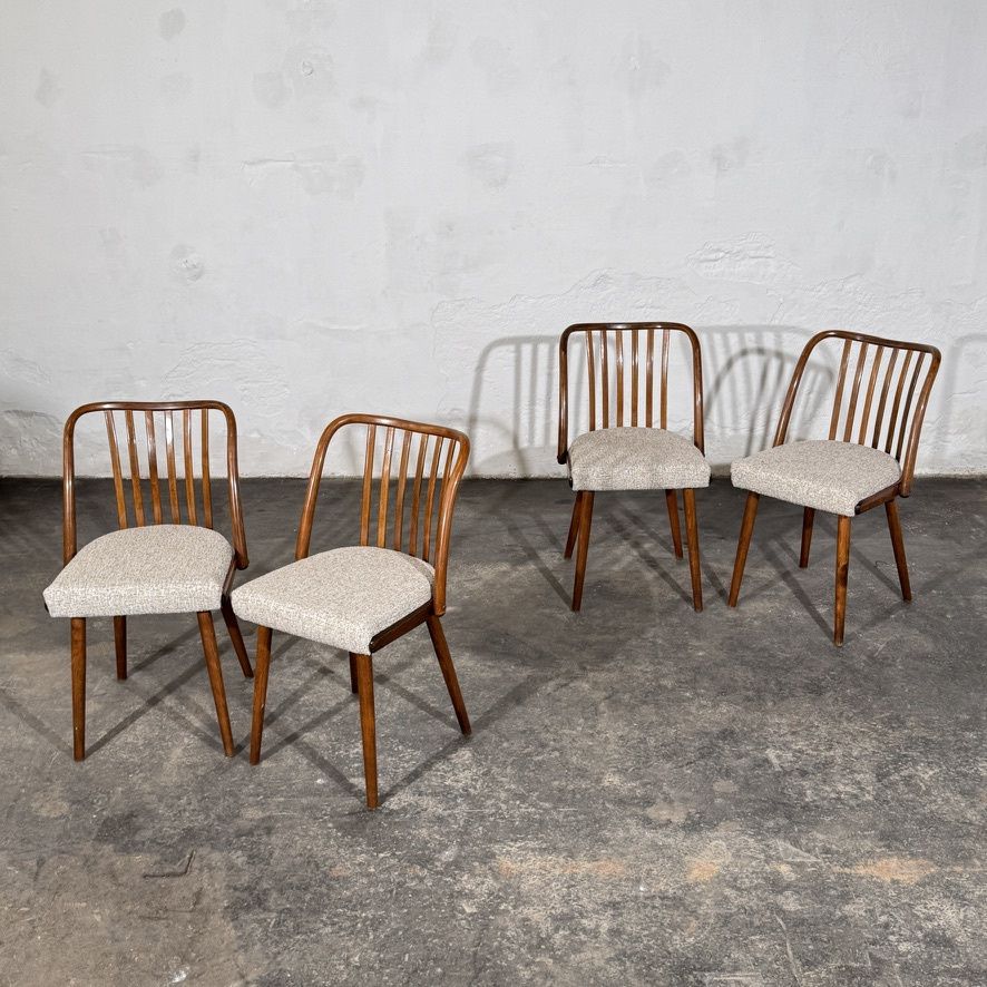 Set of 4 Jitona Bentwood Dining Chairs with New Upholstery, 1960s