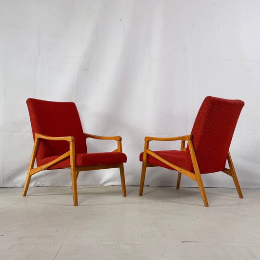 Pair of Red Jiri Jiroutek Armchairs for Jitona, 1960s