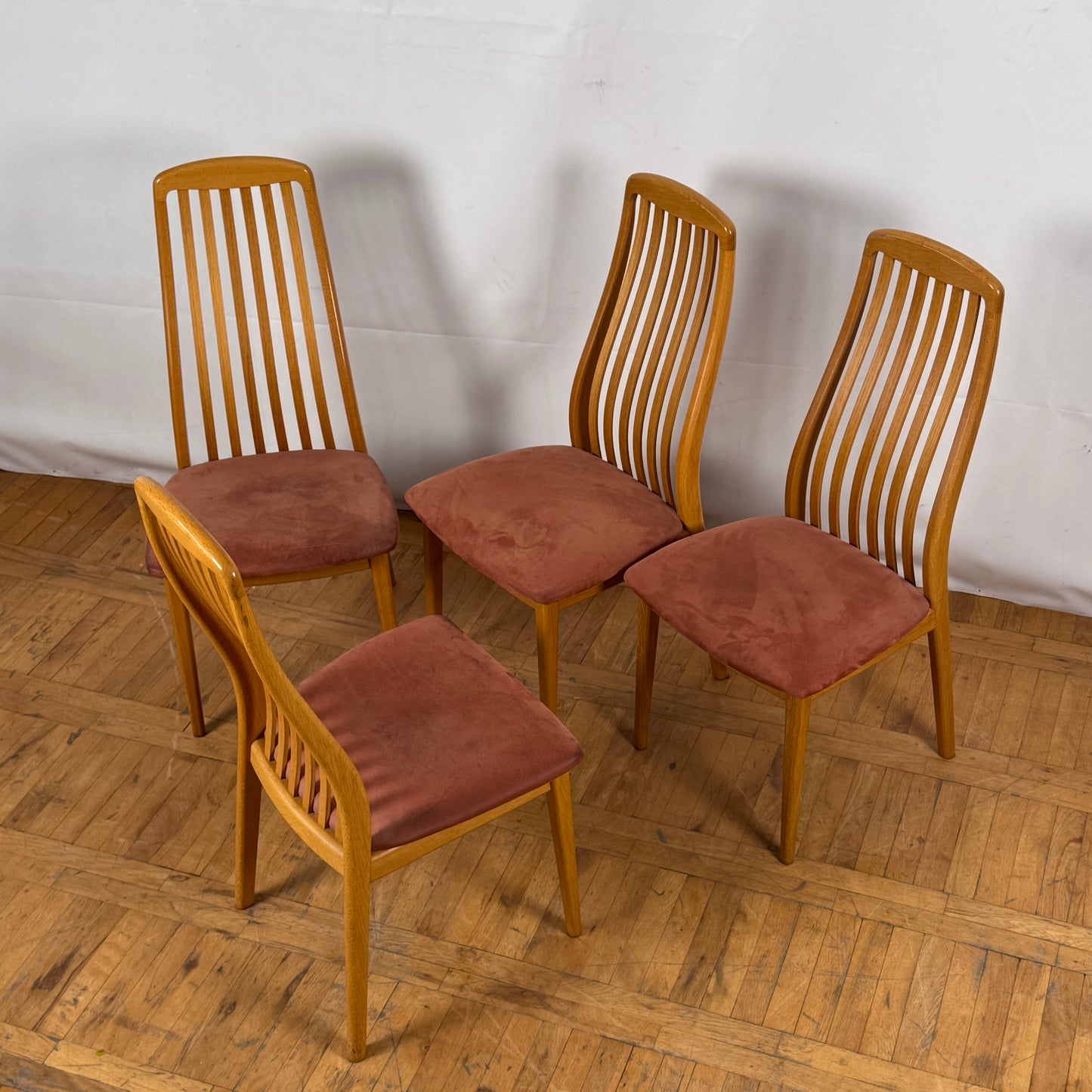 Set of 4 Danish Schou Andersen Teak Dining Chairs, 1970s — Upholstered Mid-Century Modern