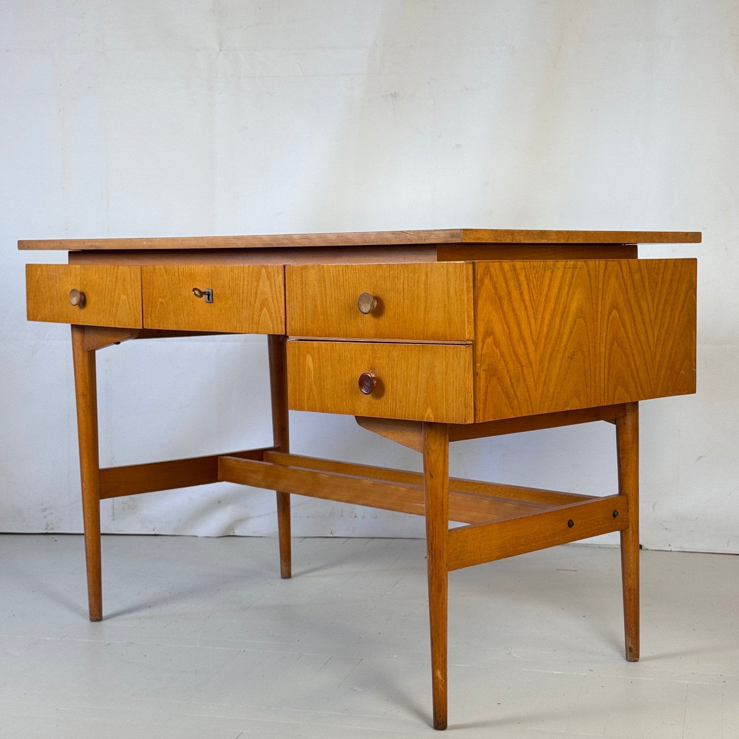 Vintage Hungarian Writing Desk, 1960s — Spacious with Lockable Drawer