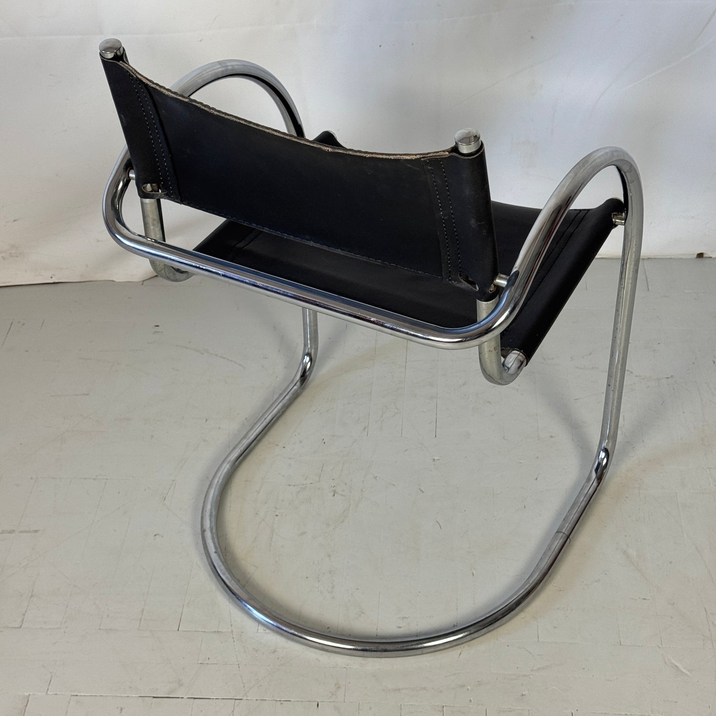 Bauhaus Tubular Steel Chair with Black Leather, 1960s