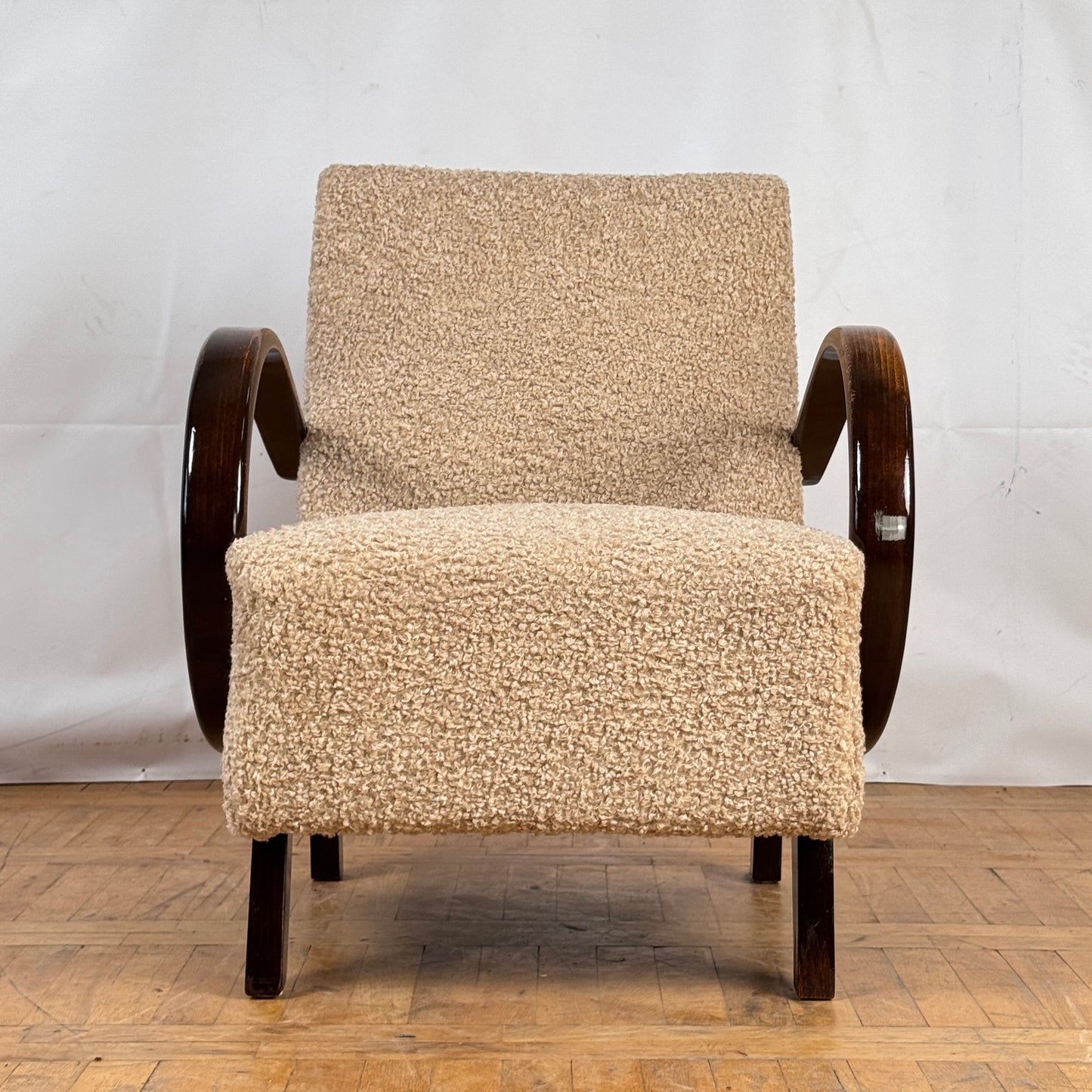 Jindrich Halabala H-410 fully restored beige art-deco armchair 1930s