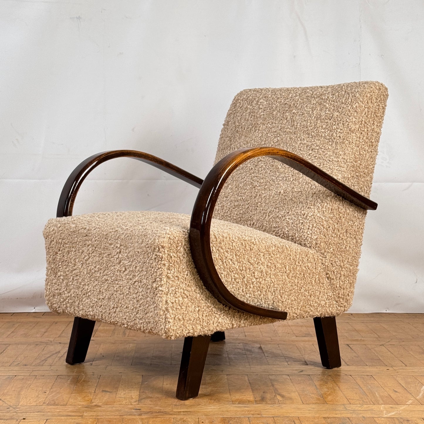 Jindrich Halabala H-410 fully restored beige art-deco armchair 1930s