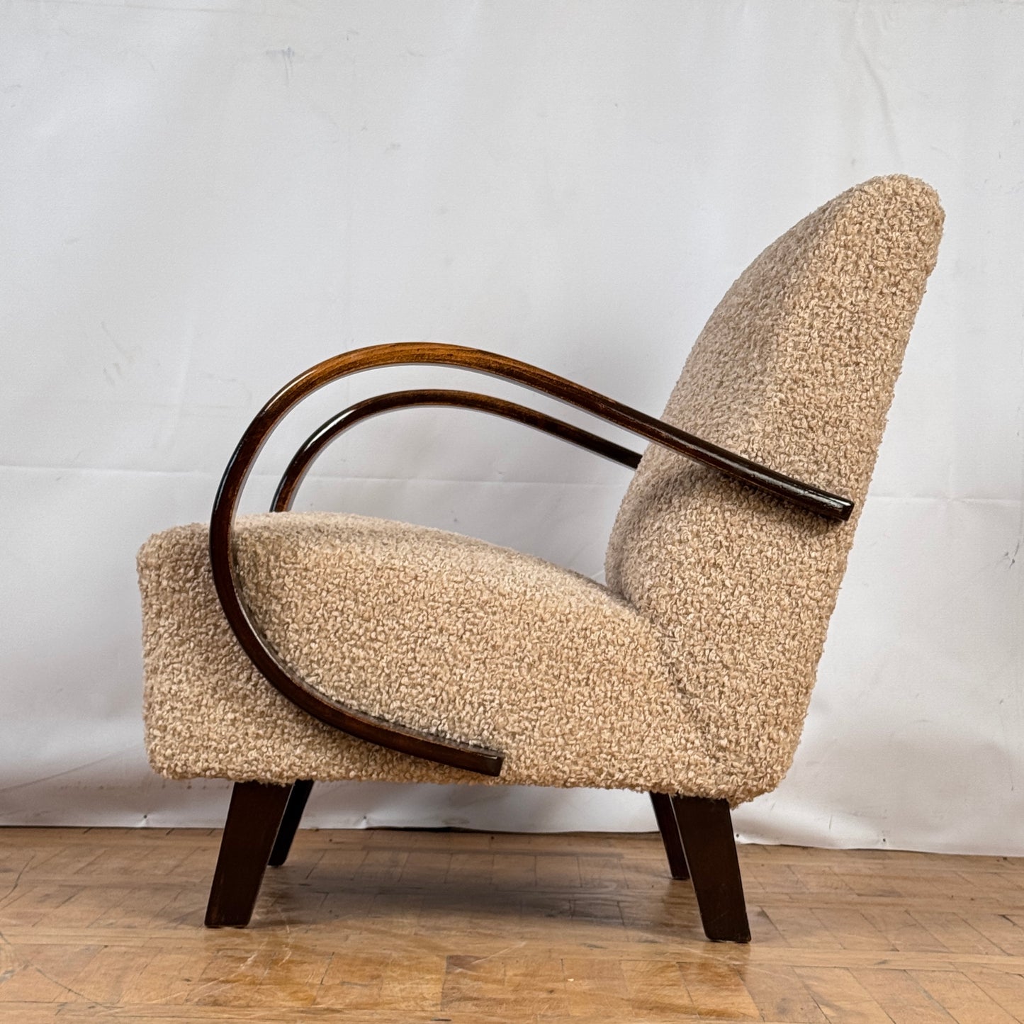 Jindrich Halabala H-410 fully restored beige art-deco armchair 1930s