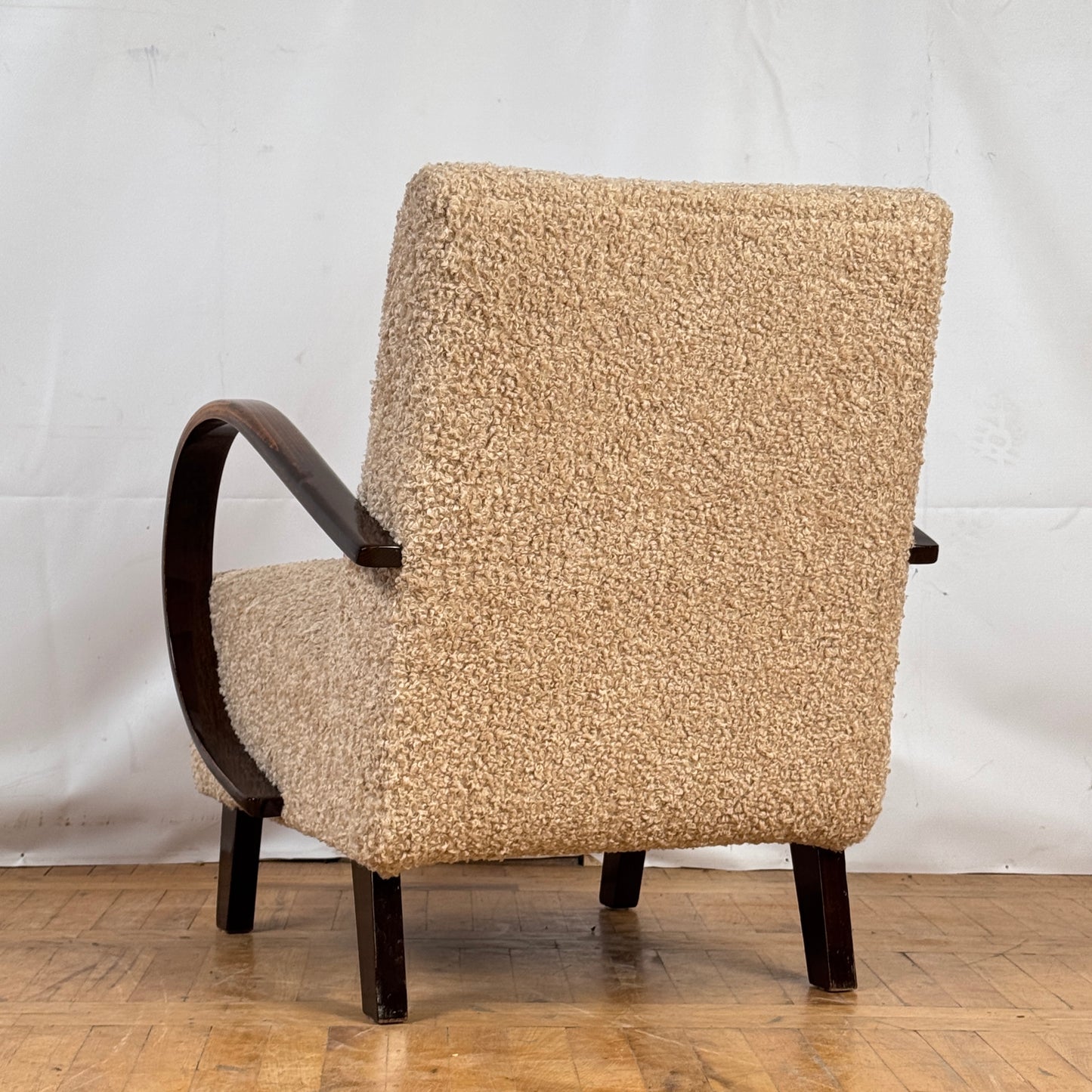 Jindrich Halabala H-410 fully restored beige art-deco armchair 1930s