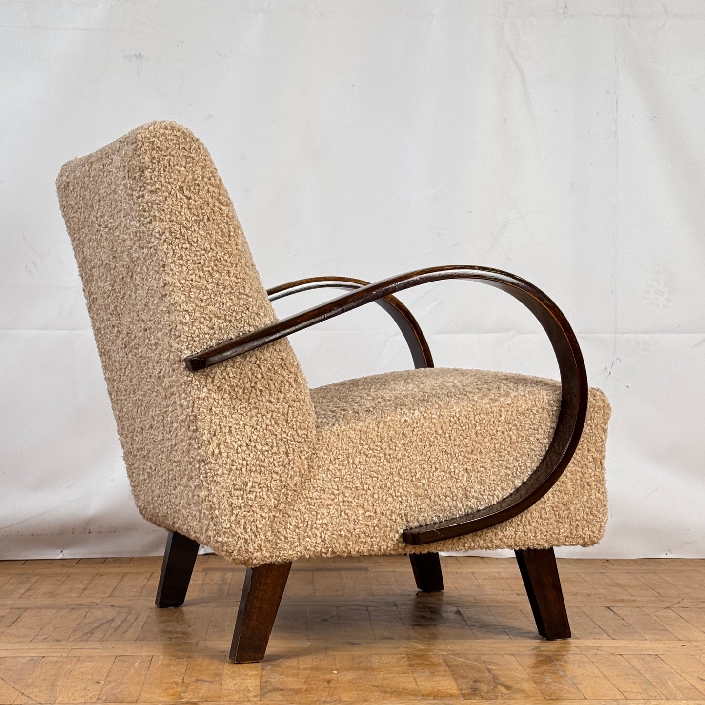 Jindrich Halabala H-410 fully restored beige art-deco armchair 1930s