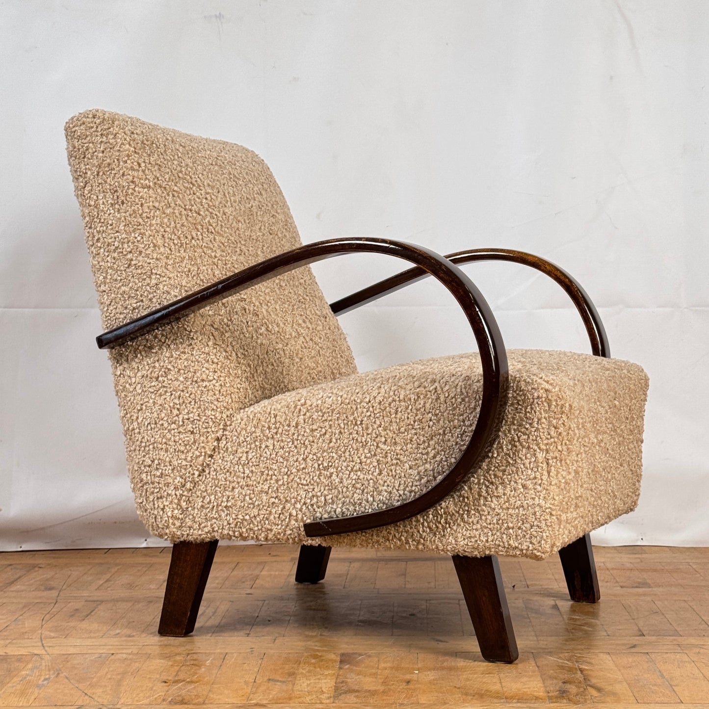 Jindrich Halabala H-410 fully restored beige art-deco armchair 1930s