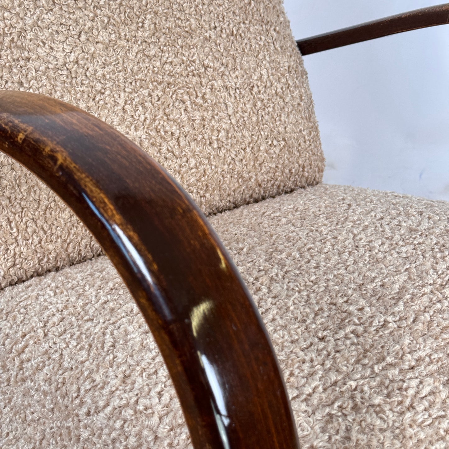 Jindrich Halabala H-410 fully restored beige art-deco armchair 1930s
