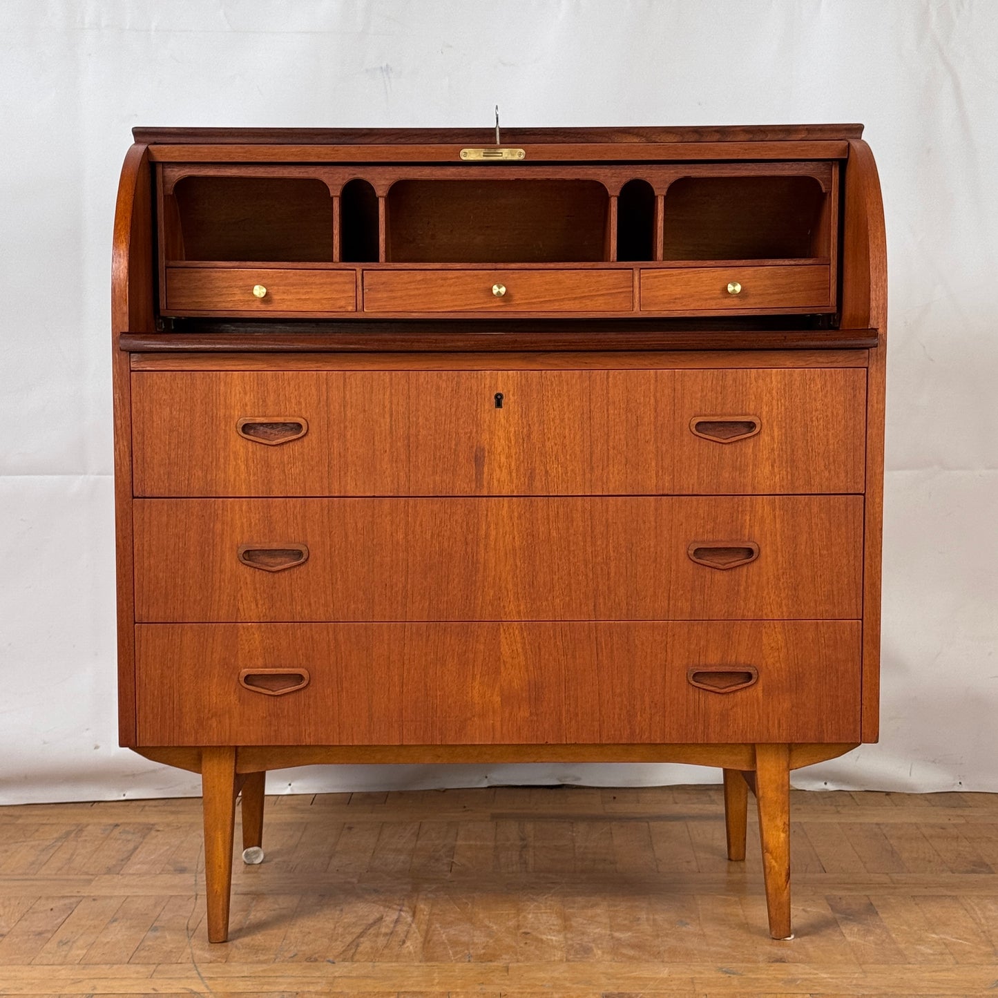 Mid Century Swedish Rolltop Teak Bureau by Egon Ostergaard for SMI 1960s