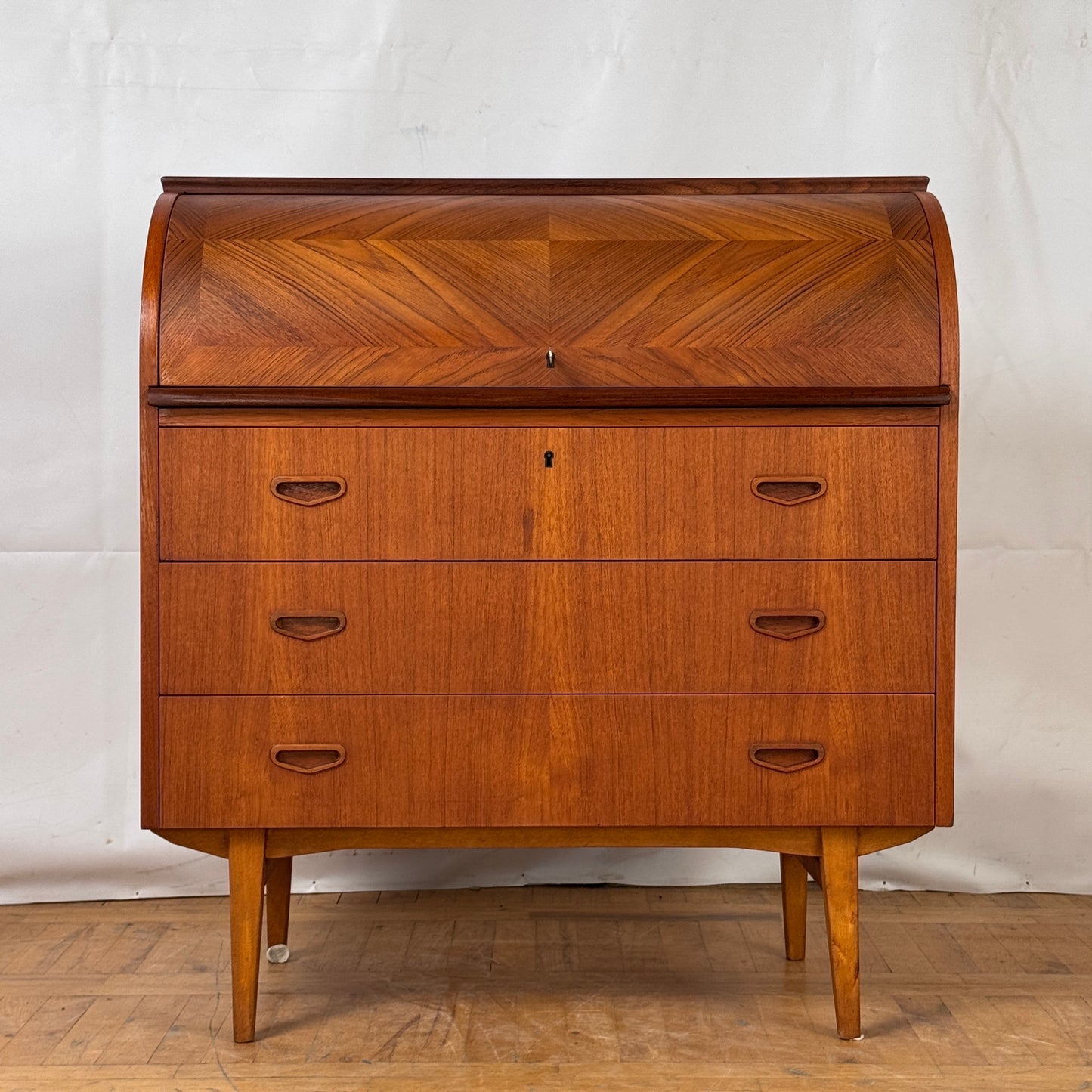 Mid Century Swedish Rolltop Teak Bureau by Egon Ostergaard for SMI 1960s