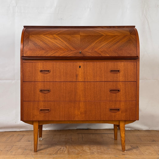 Mid Century Swedish Rolltop Teak Bureau by Egon Ostergaard for SMI 1960s