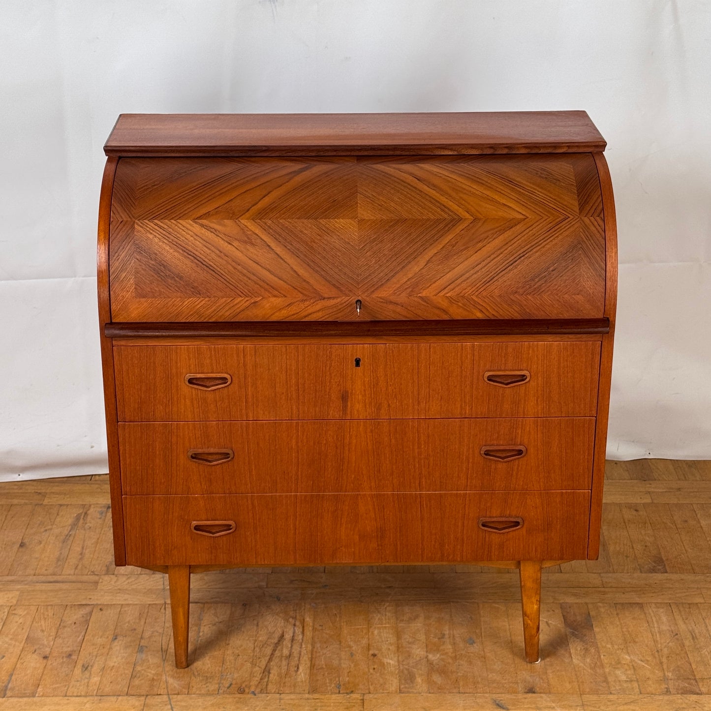 Mid Century Swedish Rolltop Teak Bureau by Egon Ostergaard for SMI 1960s