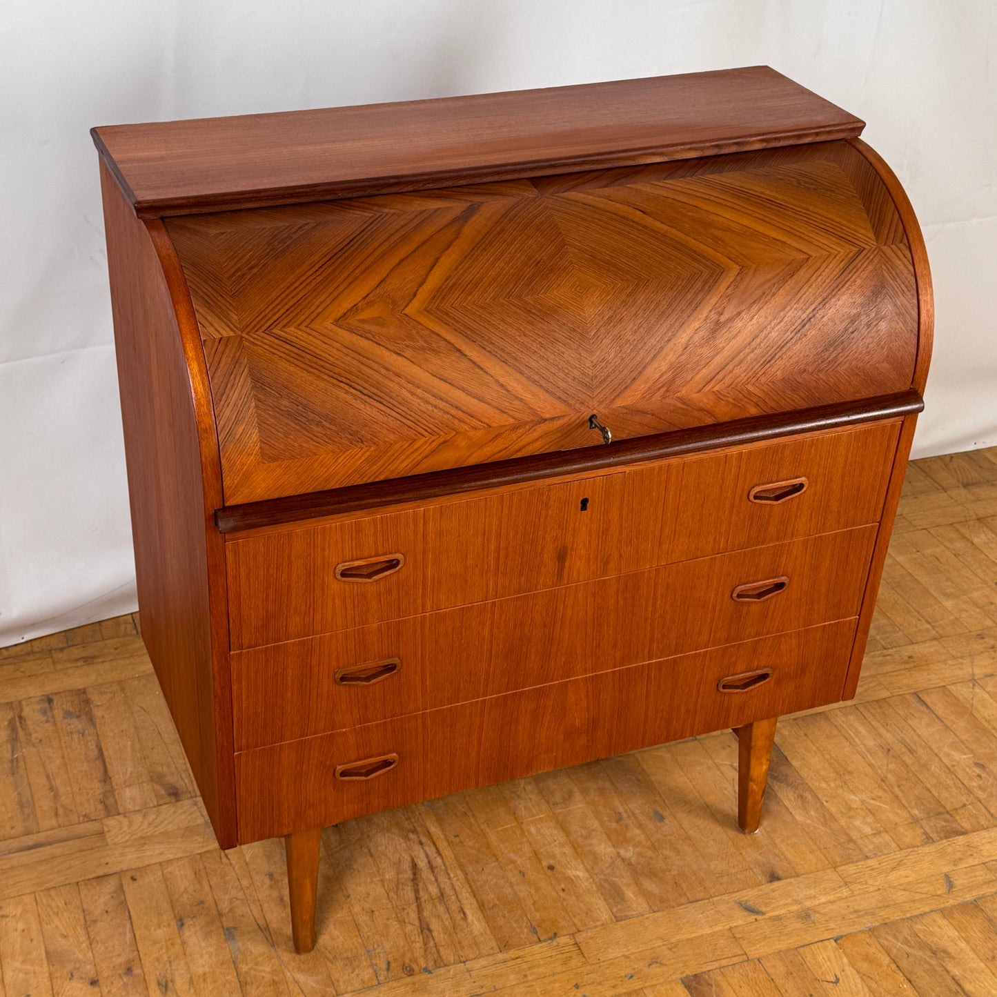 Mid Century Swedish Rolltop Teak Bureau by Egon Ostergaard for SMI 1960s