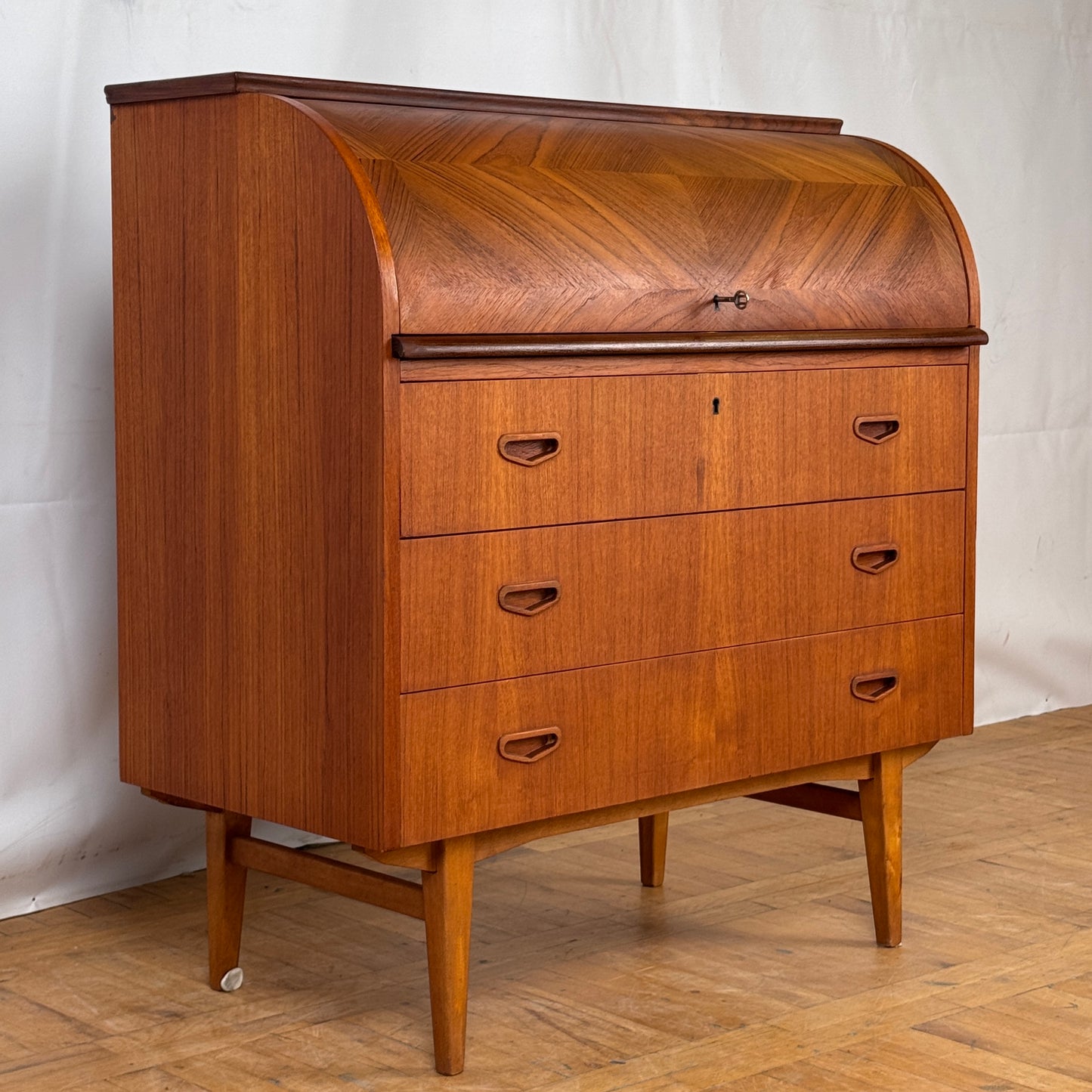 Mid Century Swedish Rolltop Teak Bureau by Egon Ostergaard for SMI 1960s