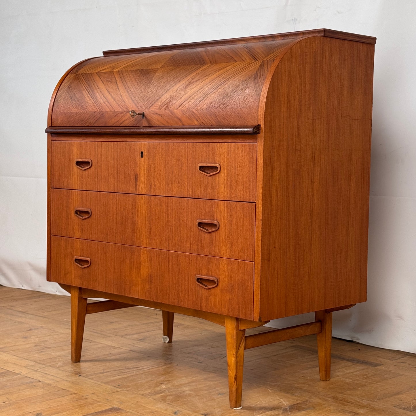Mid Century Swedish Rolltop Teak Bureau by Egon Ostergaard for SMI 1960s