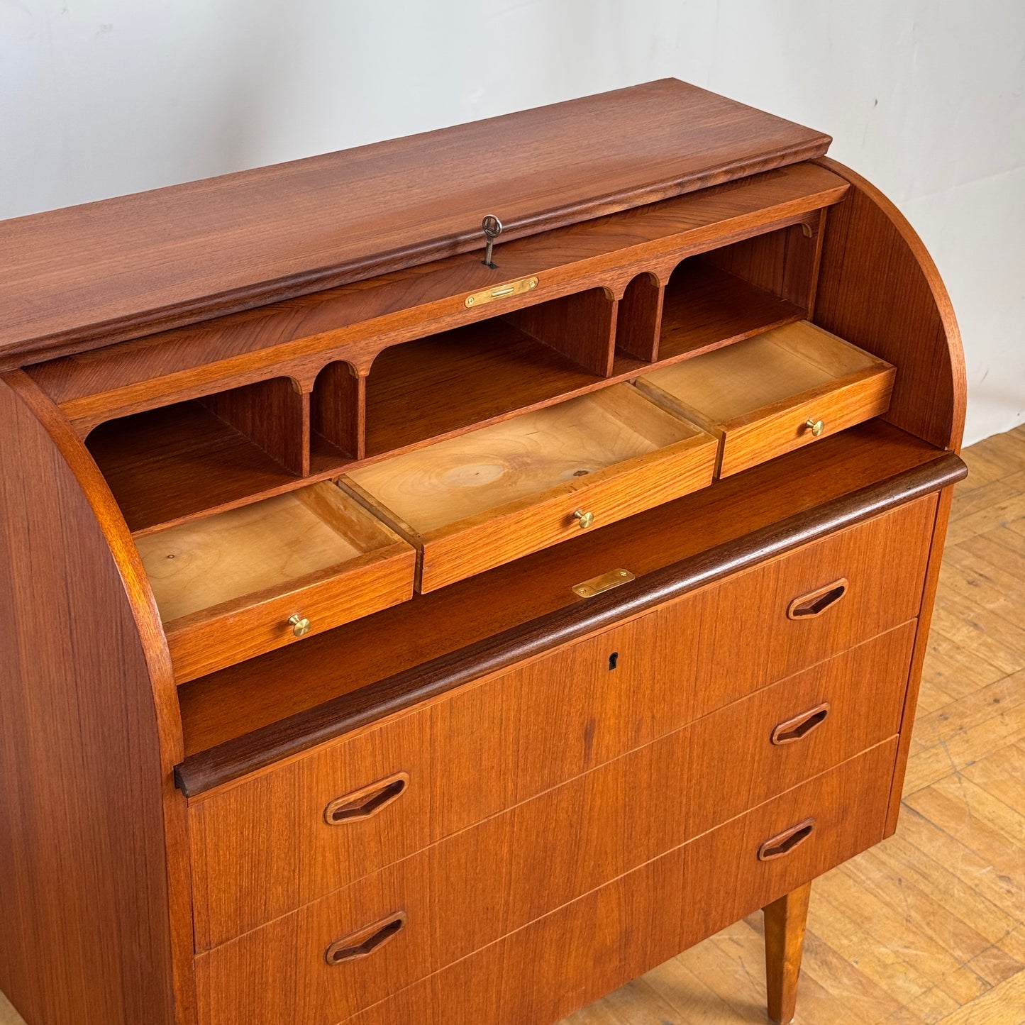 Mid Century Swedish Rolltop Teak Bureau by Egon Ostergaard for SMI 1960s