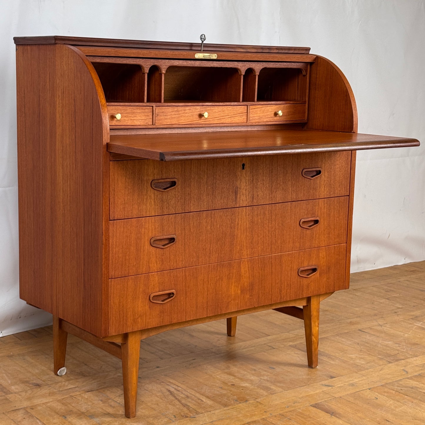 Mid Century Swedish Rolltop Teak Bureau by Egon Ostergaard for SMI 1960s