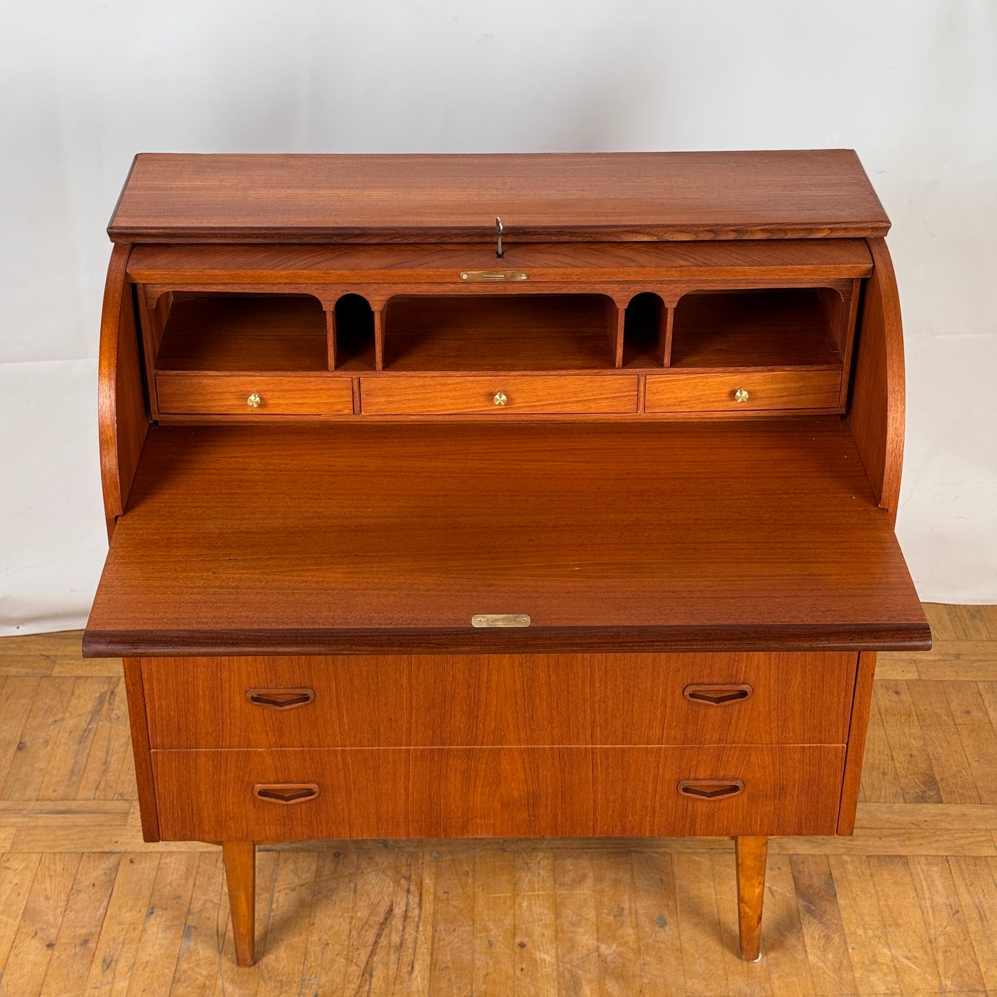 Mid Century Swedish Rolltop Teak Bureau by Egon Ostergaard for SMI 1960s