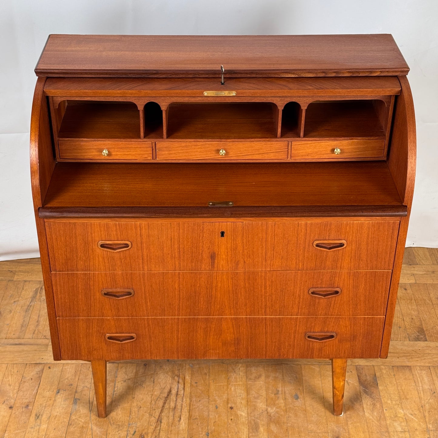 Mid Century Swedish Rolltop Teak Bureau by Egon Ostergaard for SMI 1960s