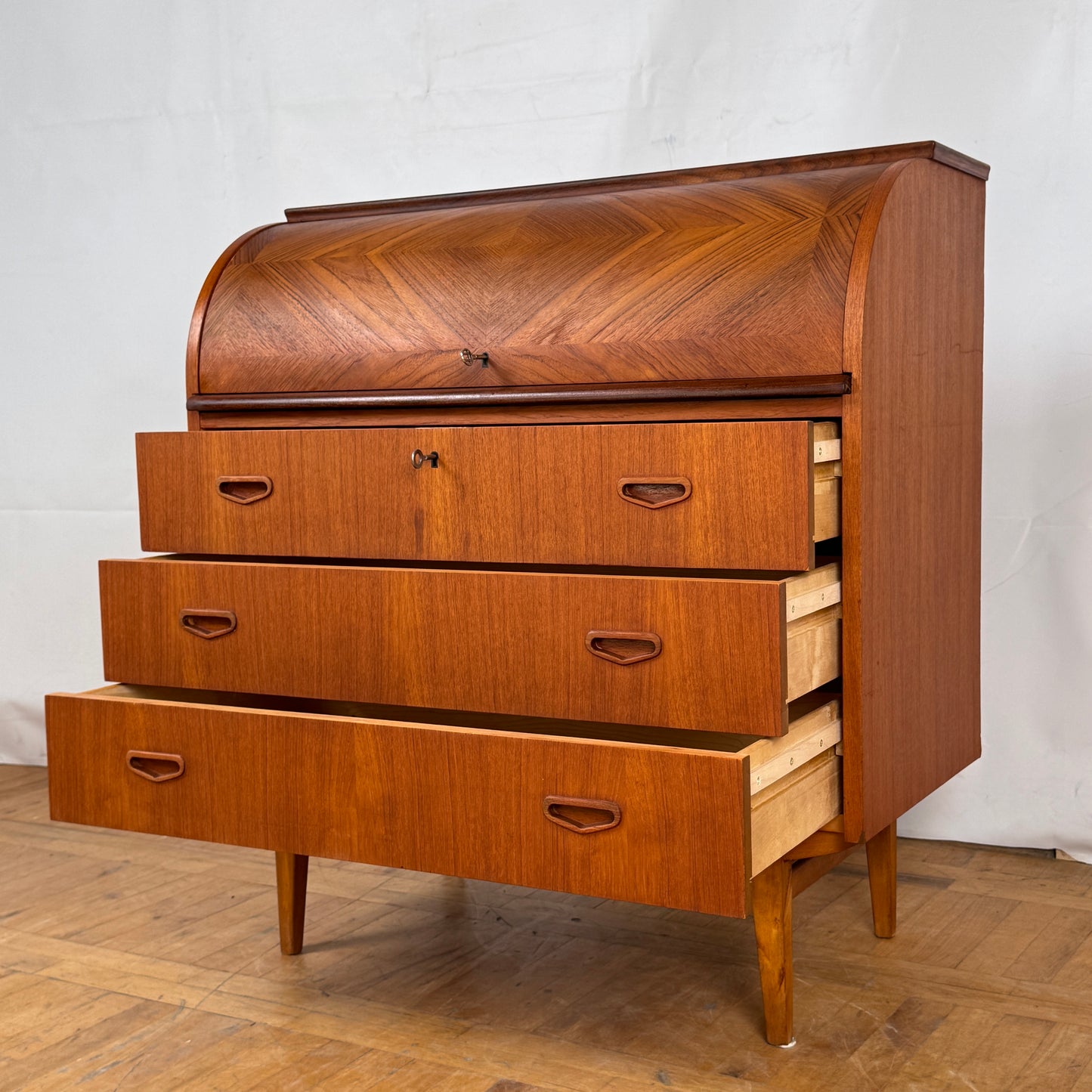 Mid Century Swedish Rolltop Teak Bureau by Egon Ostergaard for SMI 1960s