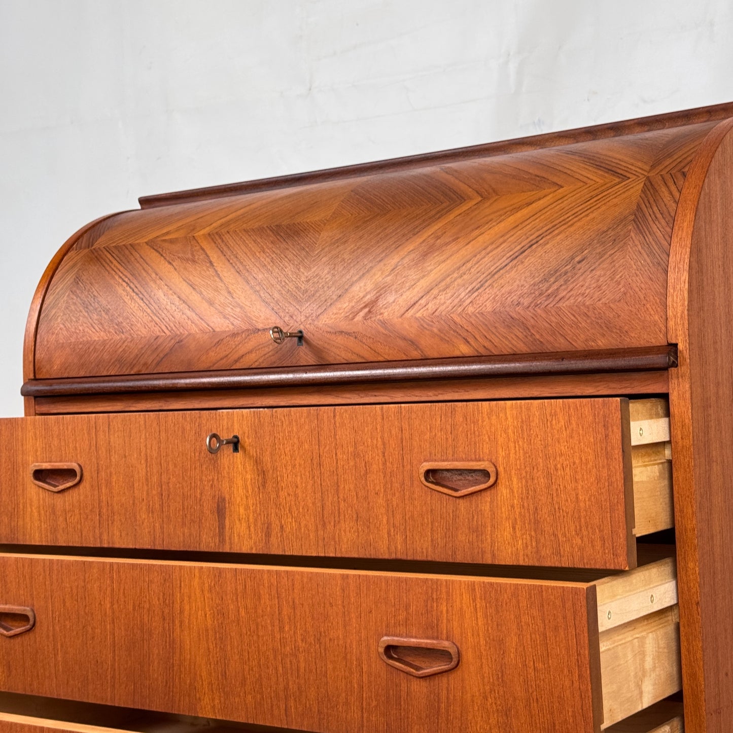 Mid Century Swedish Rolltop Teak Bureau by Egon Ostergaard for SMI 1960s