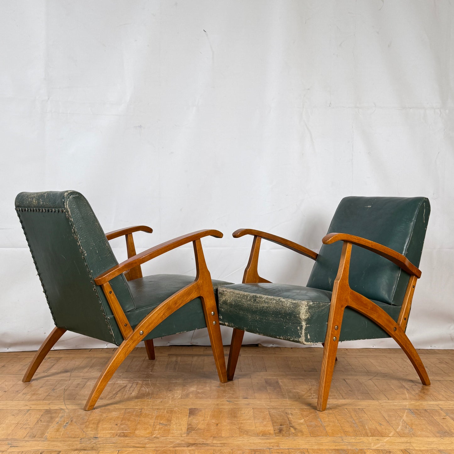 pair of Yugoslavian mid-century leather armchair 1960s