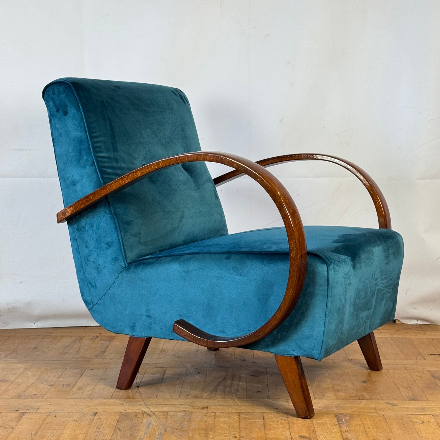 Fully restored Jindřich Halabala H-410 Art Deco armchair from the 1930s
