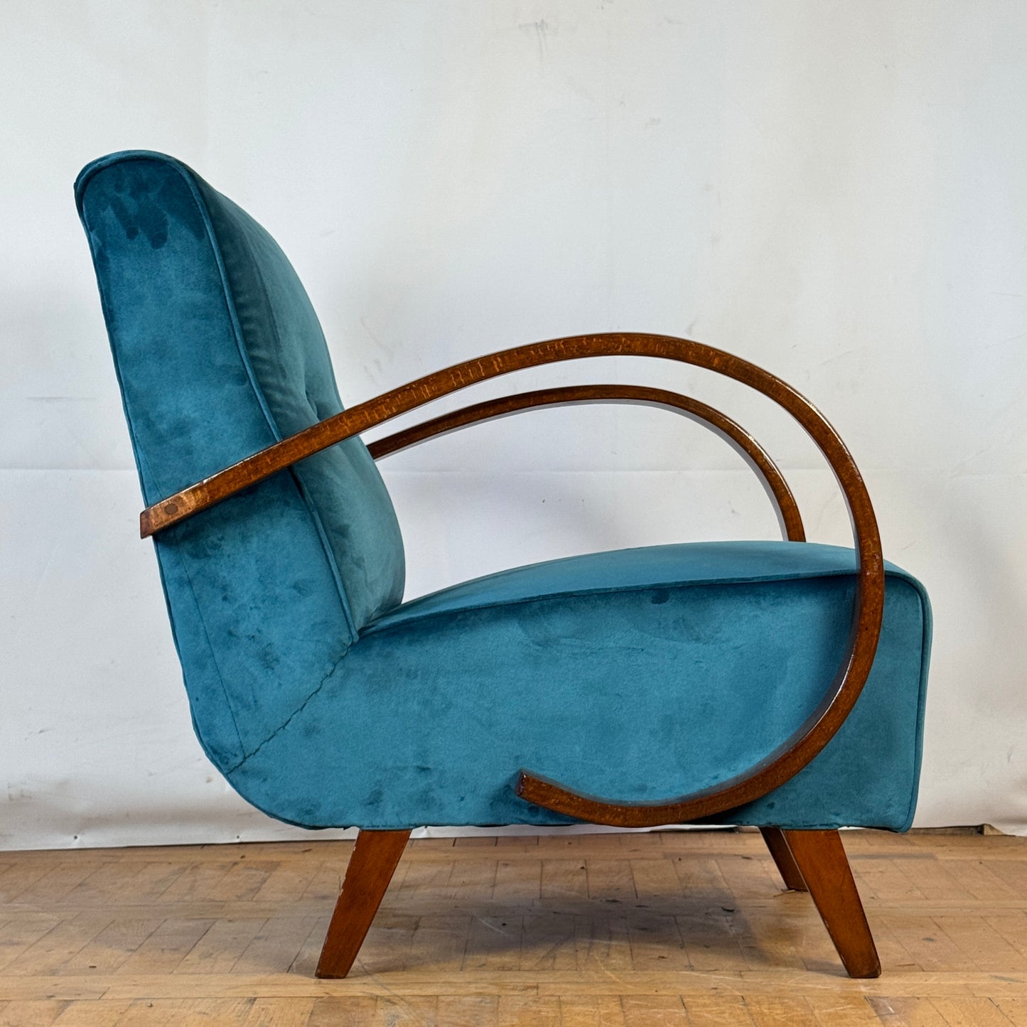 Fully restored Jindřich Halabala H-410 Art Deco armchair from the 1930s
