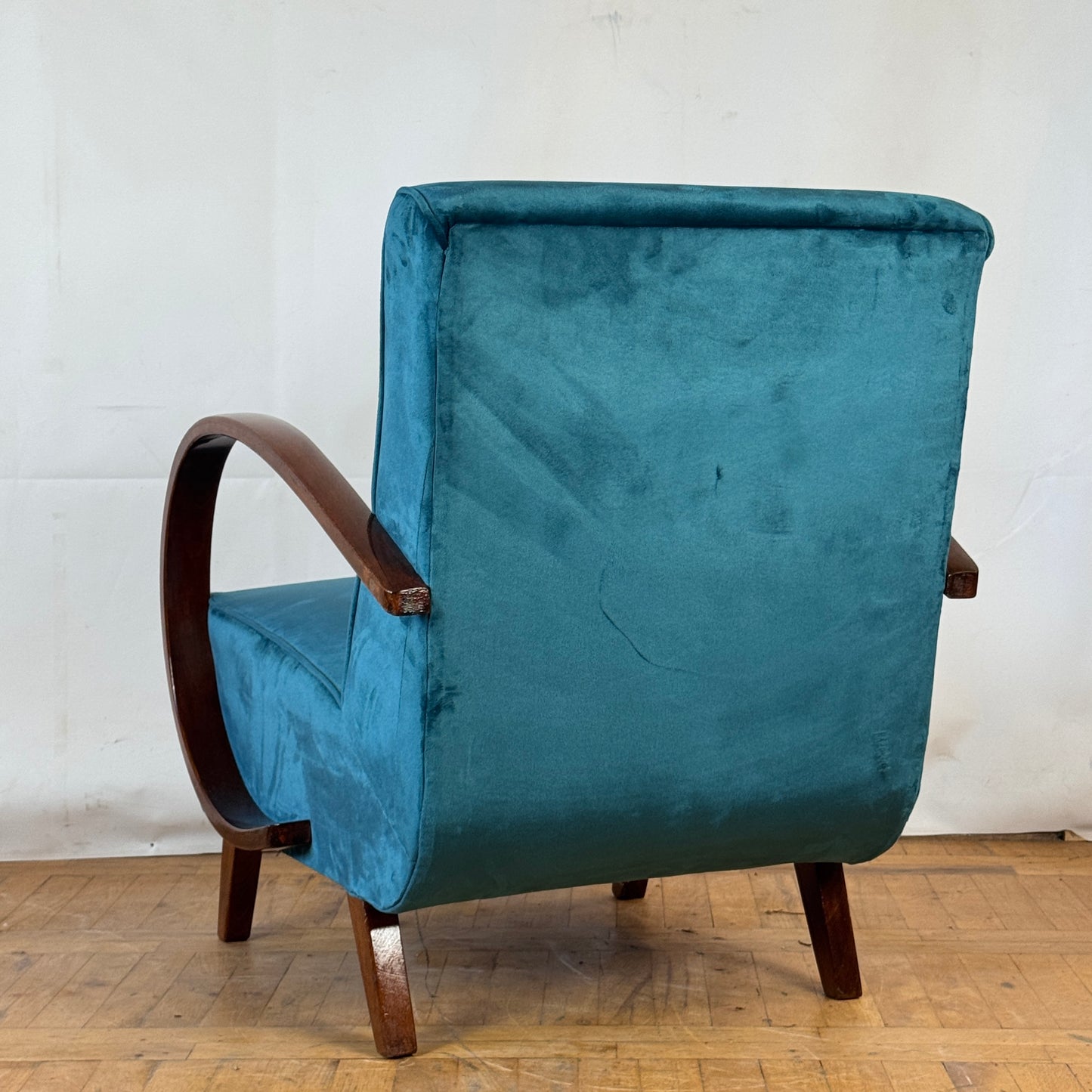 Fully restored Jindřich Halabala H-410 Art Deco armchair from the 1930s