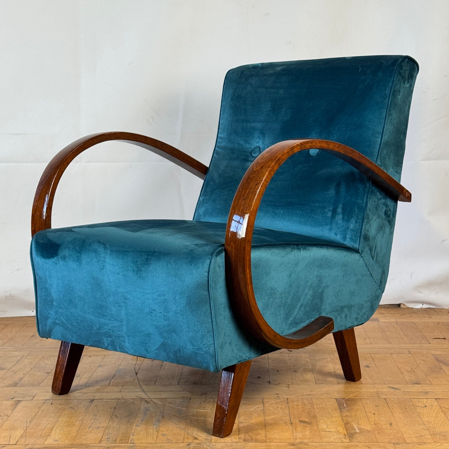 Fully restored Jindřich Halabala H-410 Art Deco armchair from the 1930s