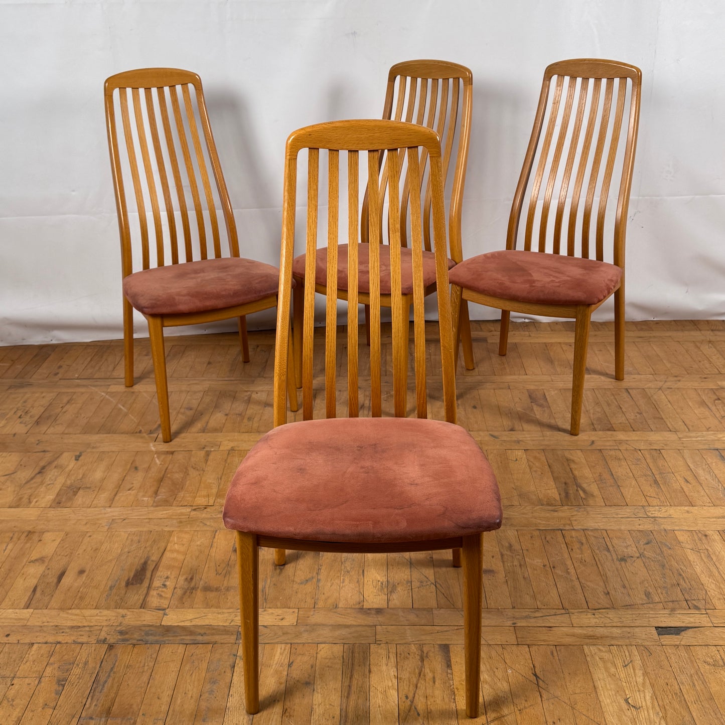 Set of 4 Danish Schou Andersen Teak Dining Chairs, 1970s — Upholstered Mid-Century Modern