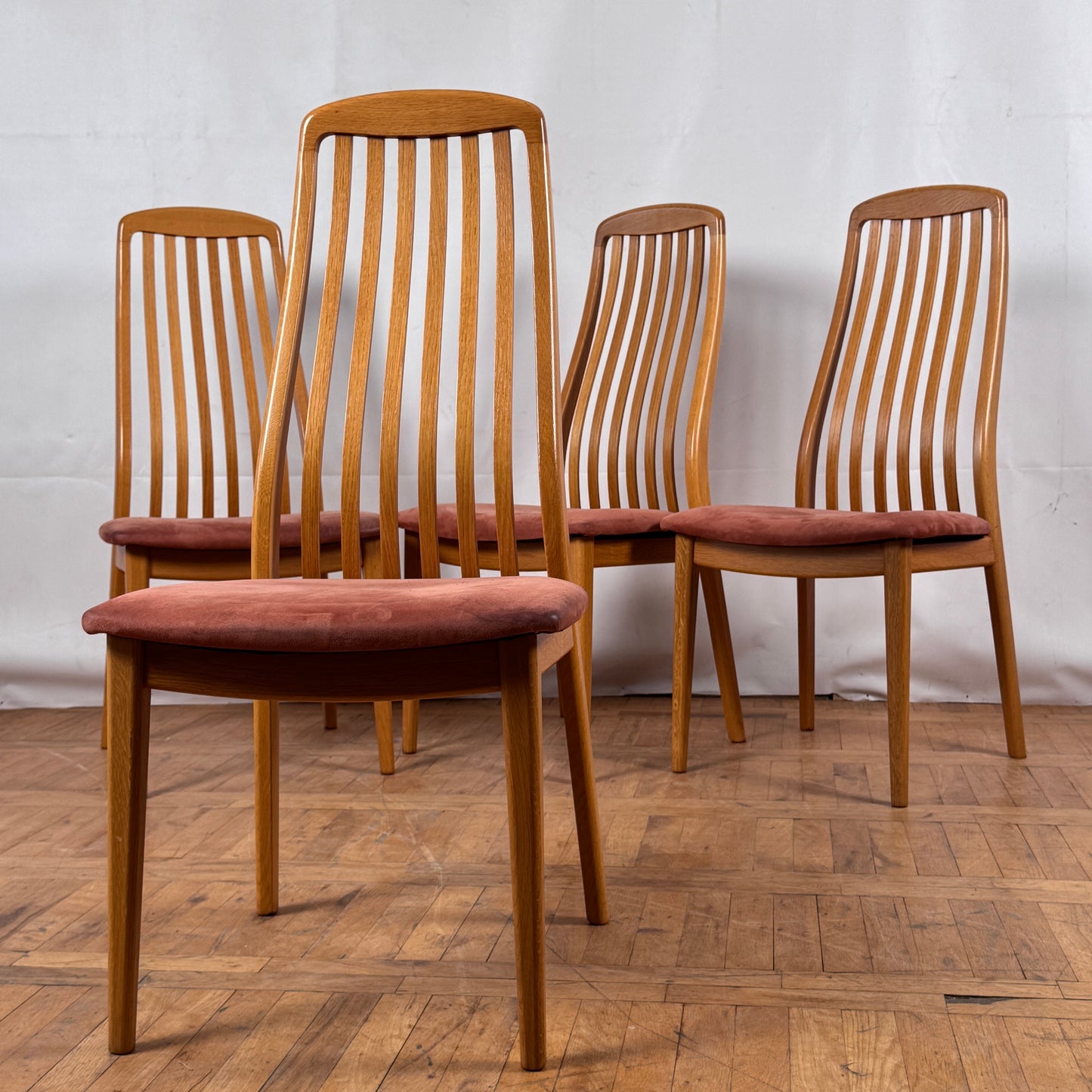 Set of 4 Danish Schou Andersen Teak Dining Chairs, 1970s — Upholstered Mid-Century Modern