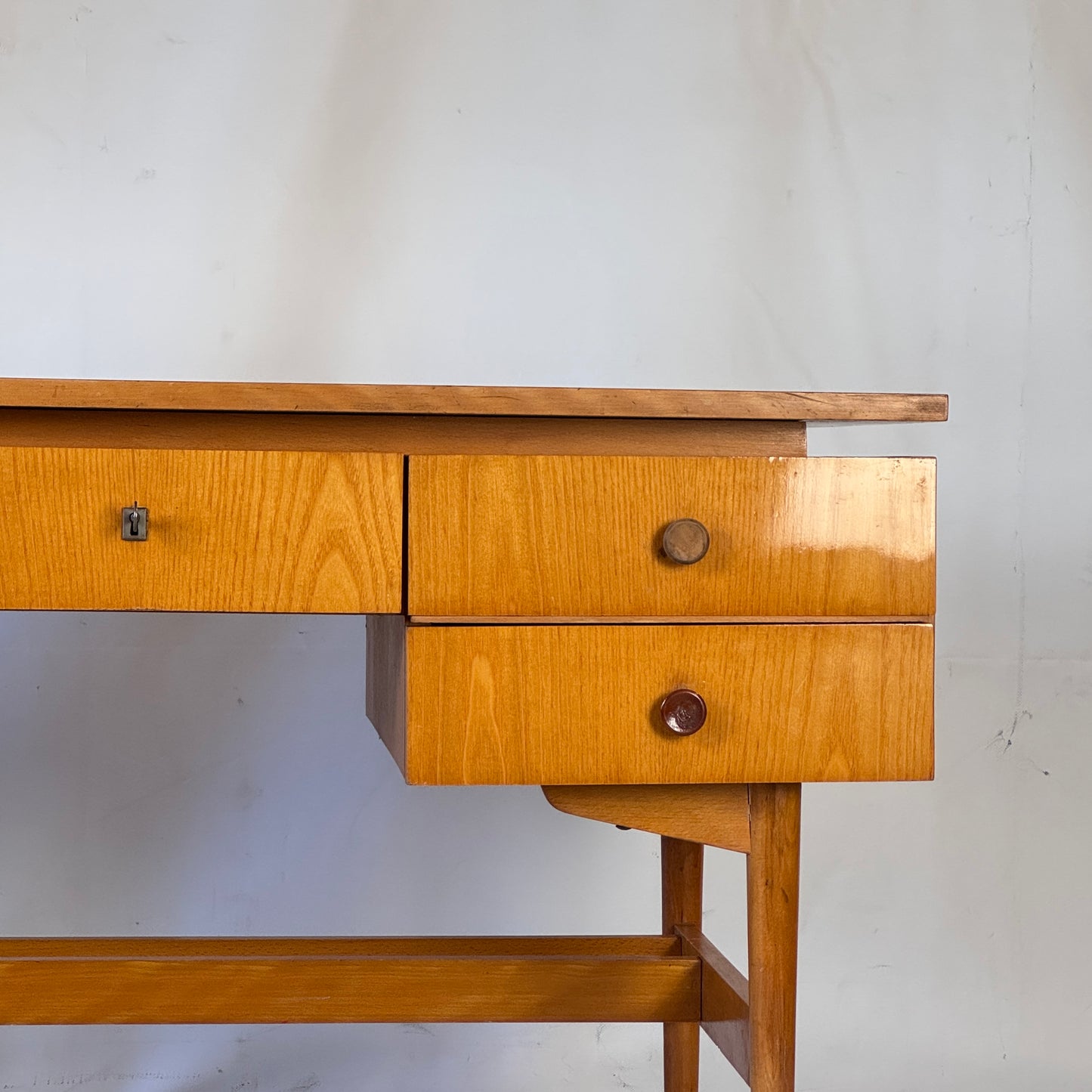 Vintage Hungarian Writing Desk, 1960s — Spacious with Lockable Drawer