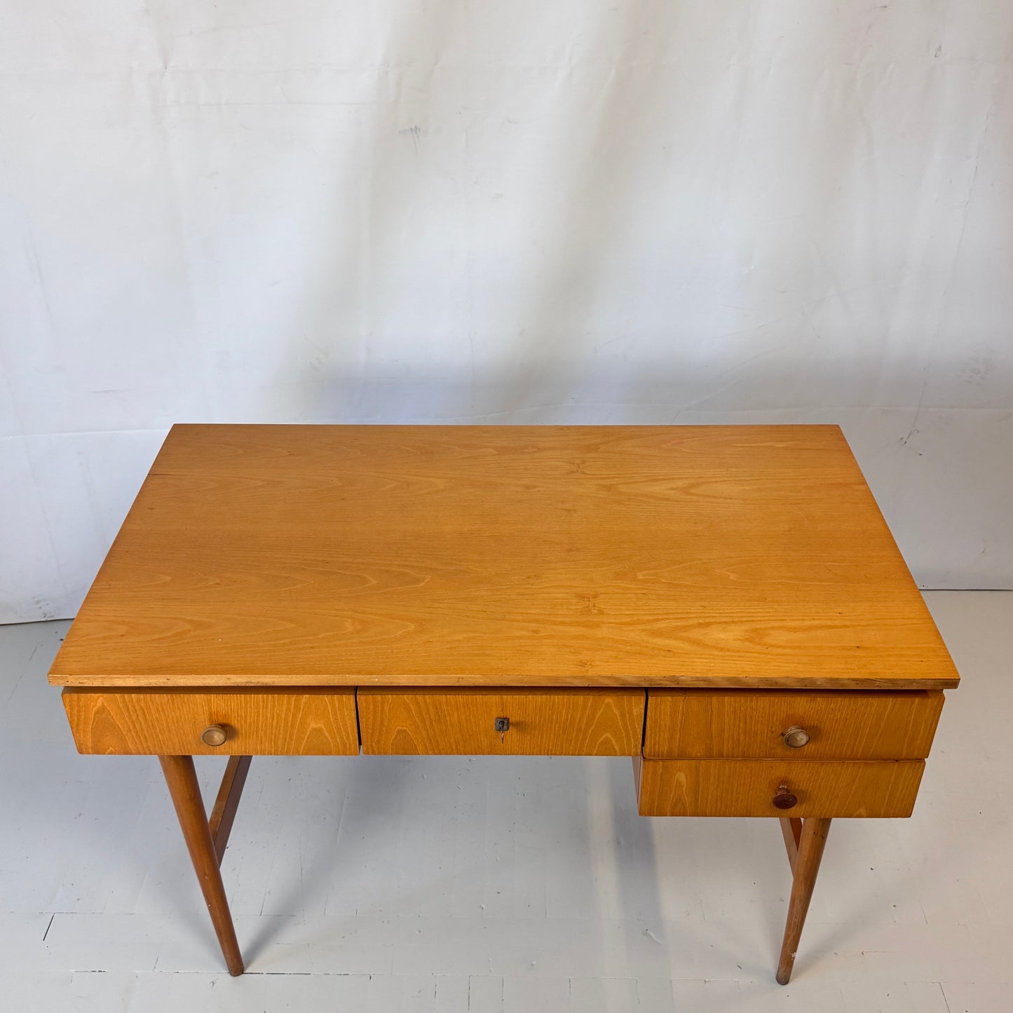 Vintage Hungarian Writing Desk, 1960s — Spacious with Lockable Drawer