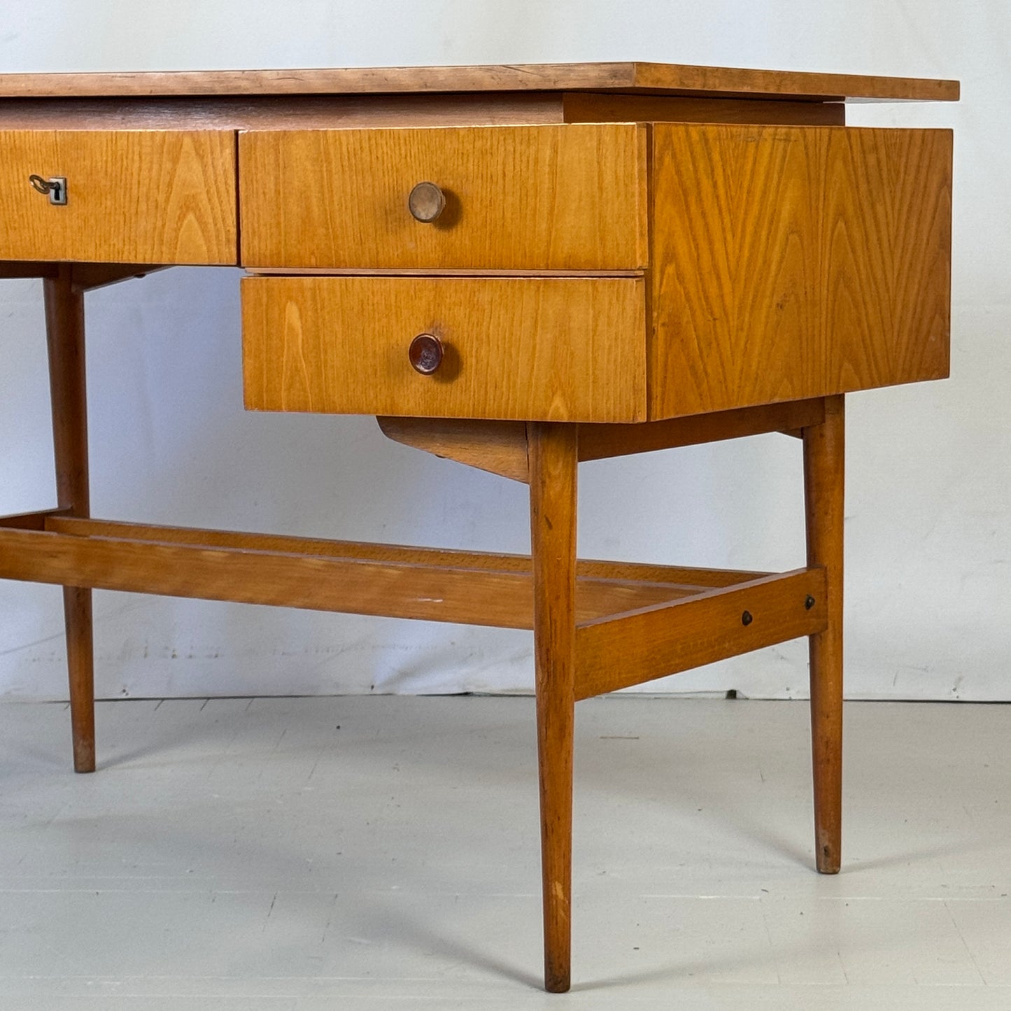 Vintage Hungarian Writing Desk, 1960s — Spacious with Lockable Drawer