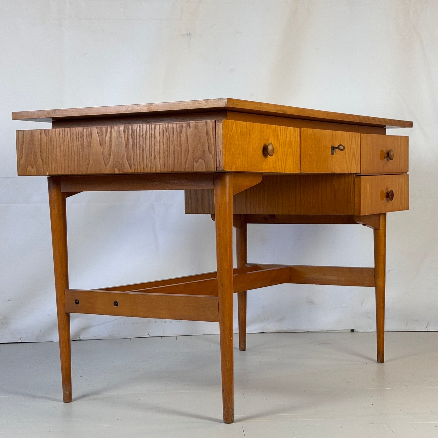 Vintage Hungarian Writing Desk, 1960s — Spacious with Lockable Drawer