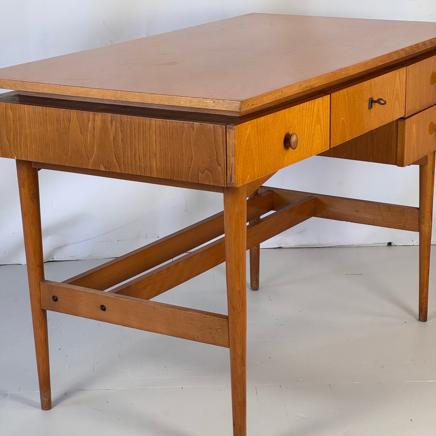 Vintage Hungarian Writing Desk, 1960s — Spacious with Lockable Drawer