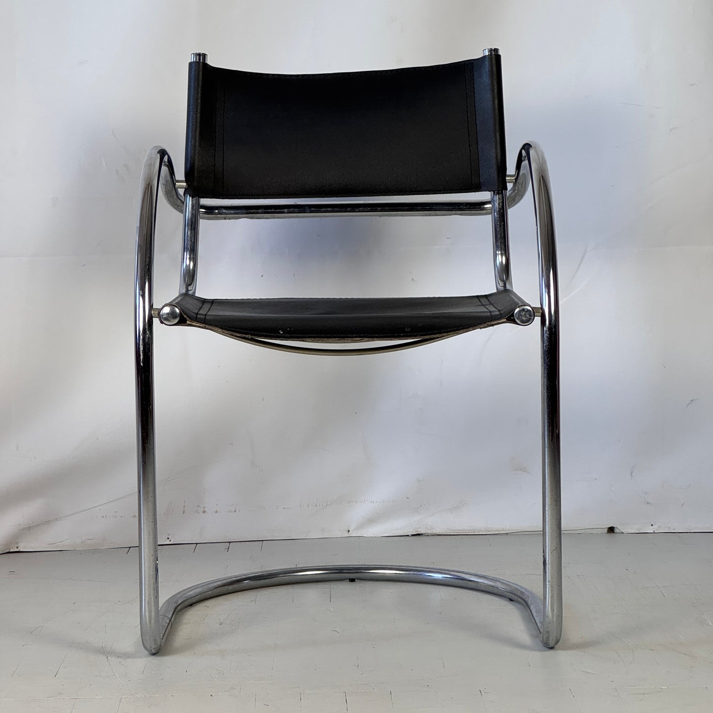 Bauhaus Tubular Steel Chair with Black Leather, 1960s