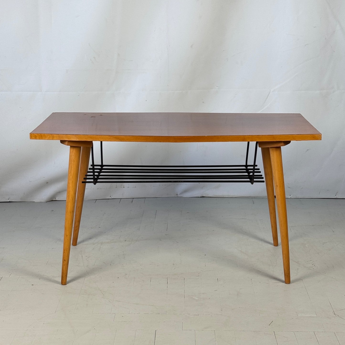 Czechoslovakian Coffee Table with Steel Newspaper Holder, 1960s