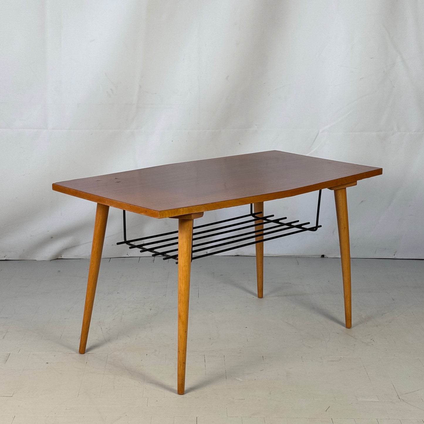 Czechoslovakian Coffee Table with Steel Newspaper Holder, 1960s