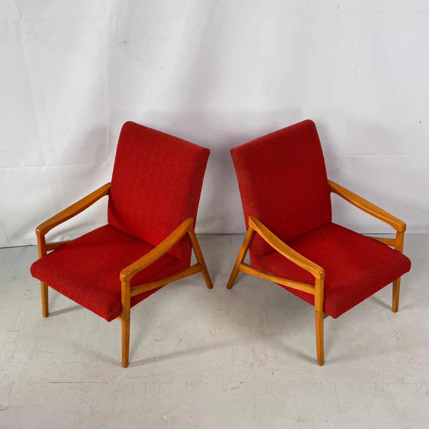 Pair of Red Jiri Jiroutek Armchairs for Jitona, 1960s