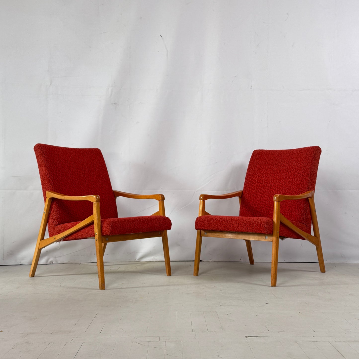 Pair of Red Jiri Jiroutek Armchairs for Jitona, 1960s