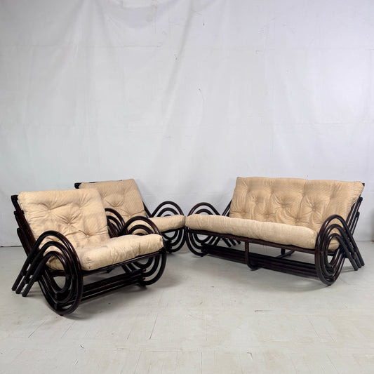 French Rattan Living Room Set, 1970s