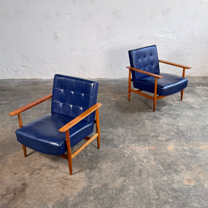 Pair of Hungarian Blue Faux Leather Armchairs, 1960
