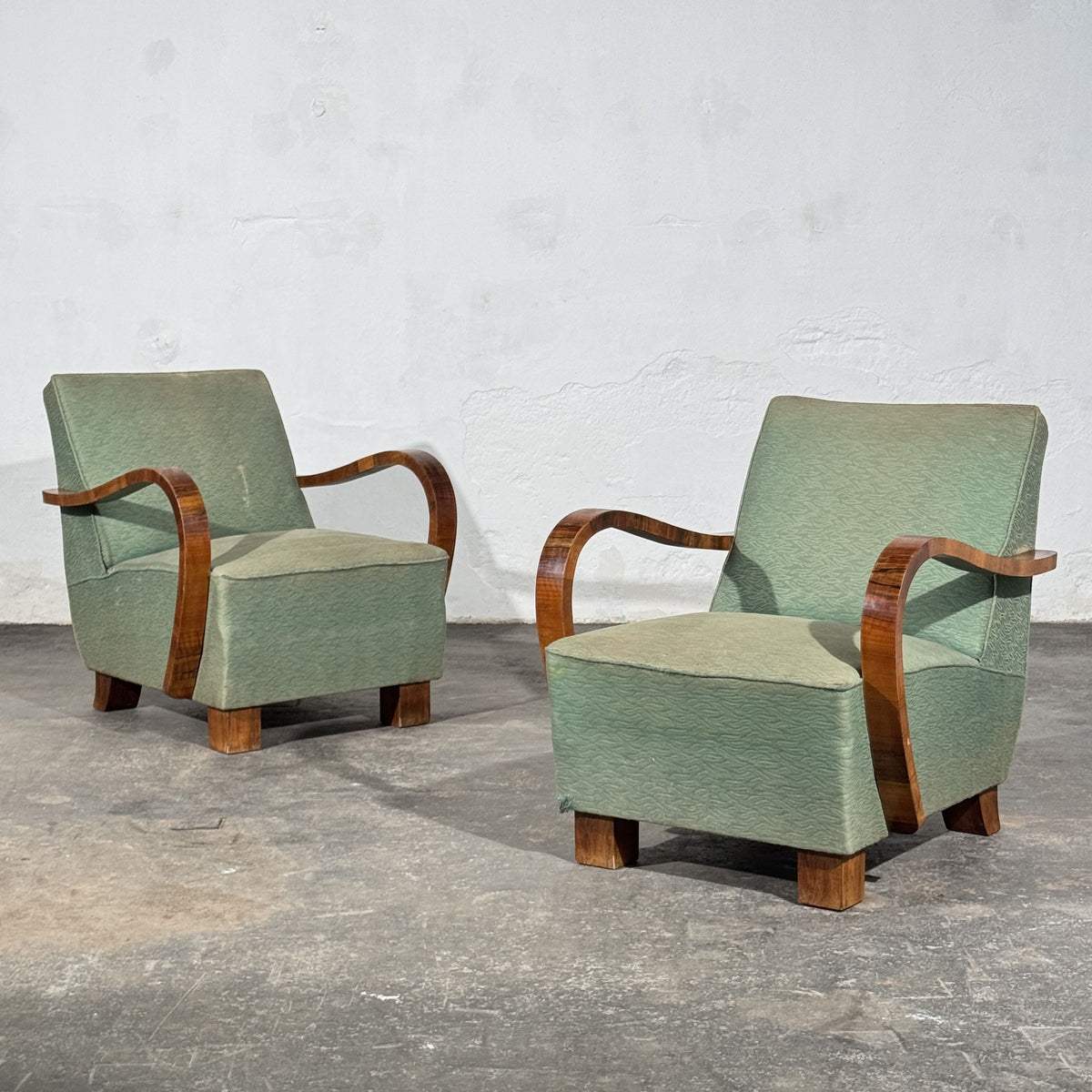 Pair of Art Deco Style Armchairs with Veneered Arms, 1960s