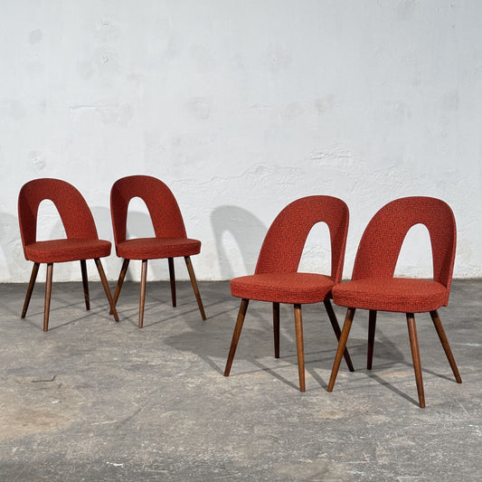 Set of 4 Red Upholstered Dining Chairs, Attributed to Antonín Šuman, Czechoslovakia, 1960s