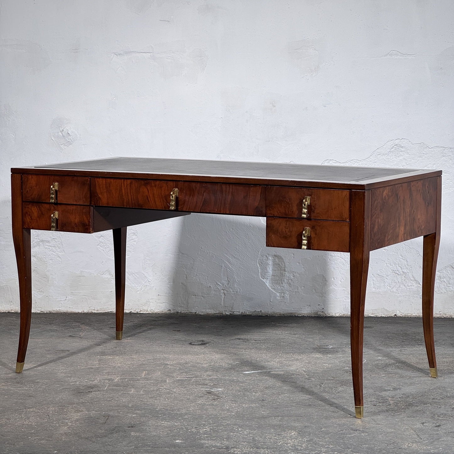 Burl Walnut Writing Desk with Leather Top by FEKA, 1970s