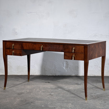 Burl Walnut Writing Desk with Leather Top by FEKA, 1970s