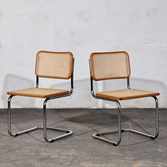 Set of 2 Cesca Style Cantilever Chairs, After Marcel Breuer, Italy, 1960s