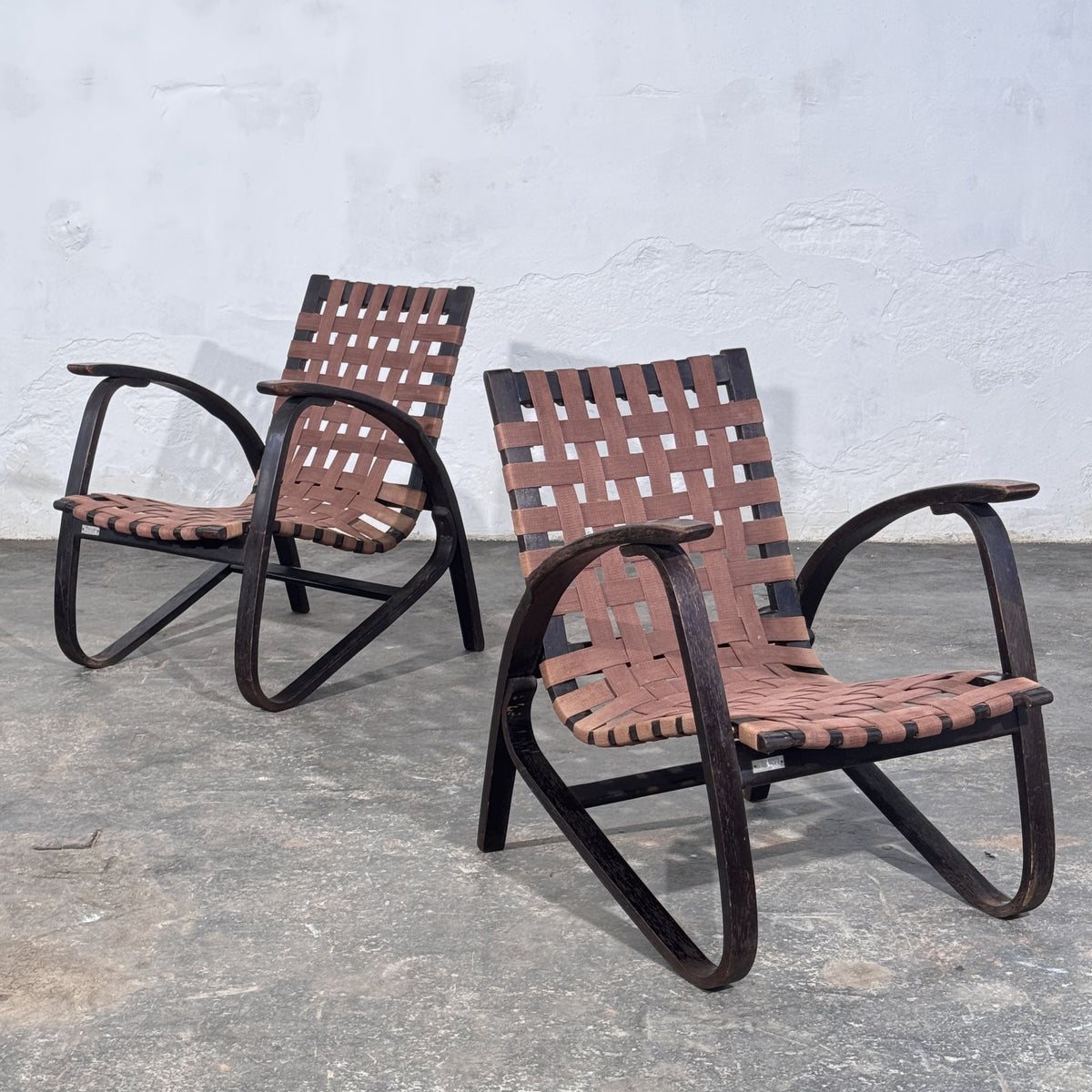Pair of Bentwood Webbing Armchairs, Attributed to Jan Vaněk for UP Závody, 1930s